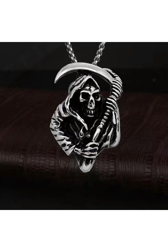 Men's Gothic Death Skull Grim Reaper Pendant Necklace Chain Punk Retro Jewelry