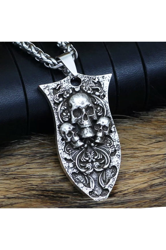 Men's Gothic Retro Three Skull Spear Pendant Necklace Jewelry Chain 24" Gift