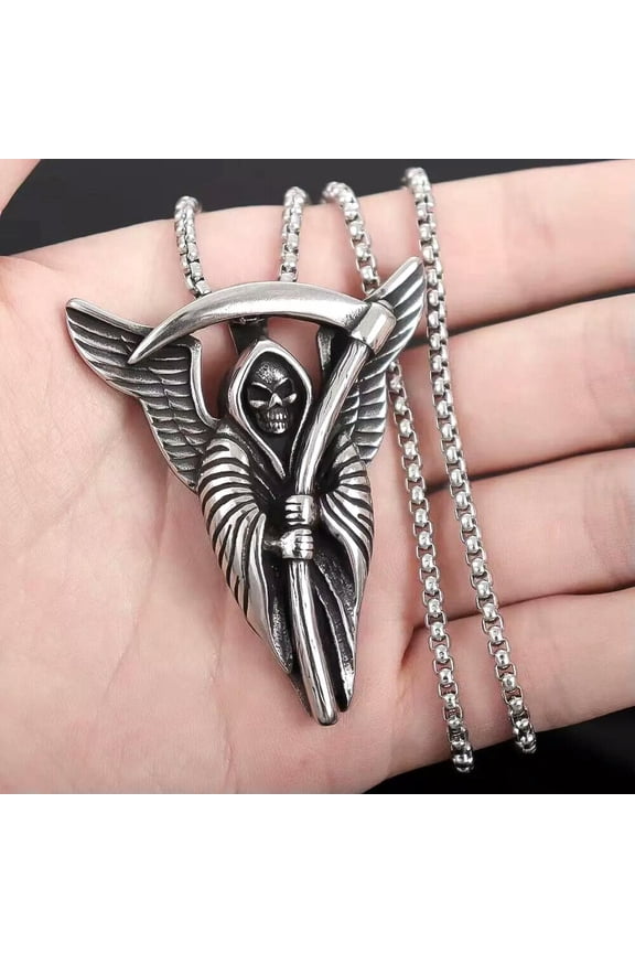 Men's Grim Reaper Death Pendant Necklace Punk Gothic Rock Jewelry Chain 24" Gift