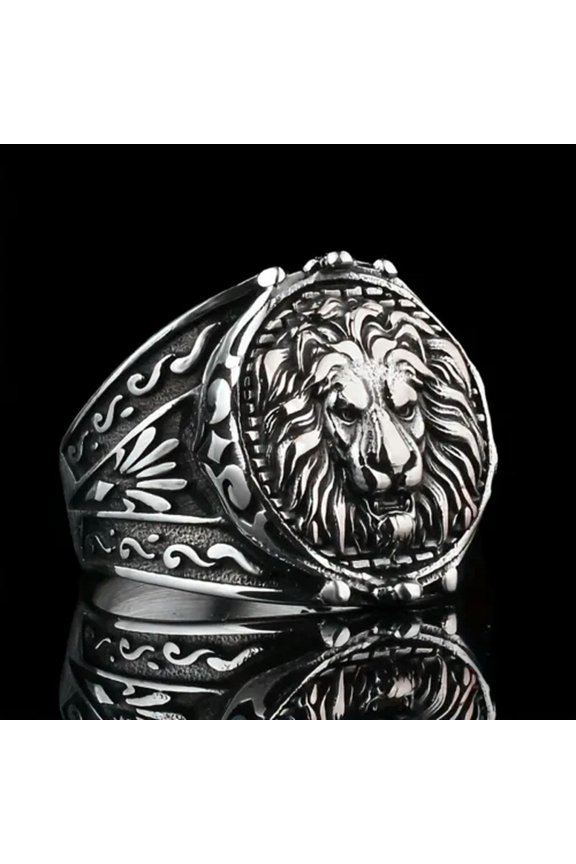 Men's Hip Hop Punk Domineering Lion Head Ring Vintage Gothic Band Jewelry Gift-9-Silver