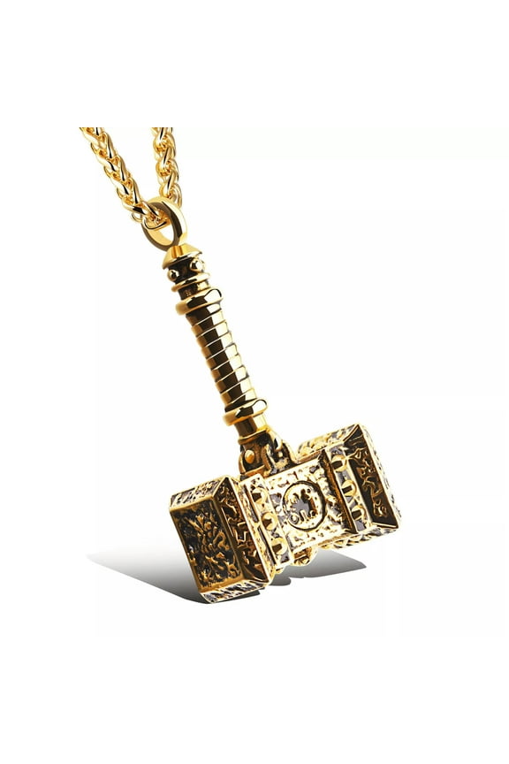 Men's Jewelry Gold Stainless Steel Thor's Hammer Pendant Necklace Chain 4mm 24''