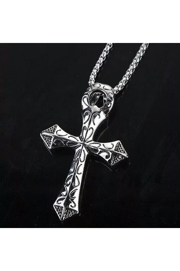 Men's Large Cross Pendant Necklace Christian Religious Jewelry Chain 24" Gift