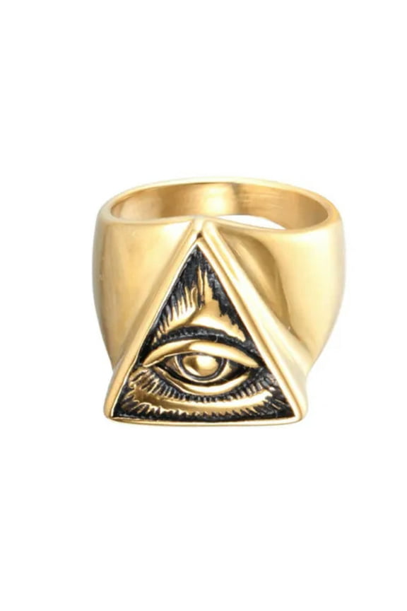 Men's Mason Ring Triangle Pyramid All Seeing Eye Stainless Steel Biker Ring Glod-8