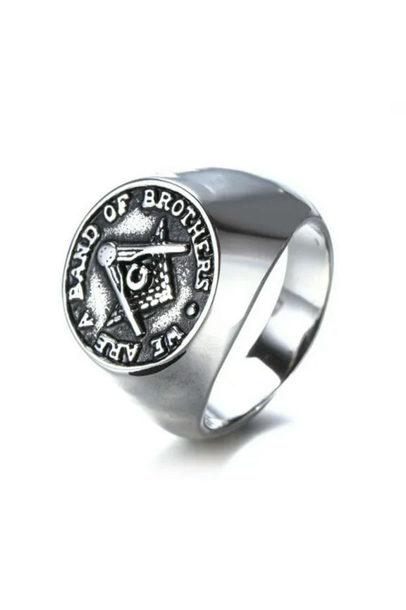 Men's Masonic Freemason Brother Ring Stainless Steel Band of Brother Biker Ring-8