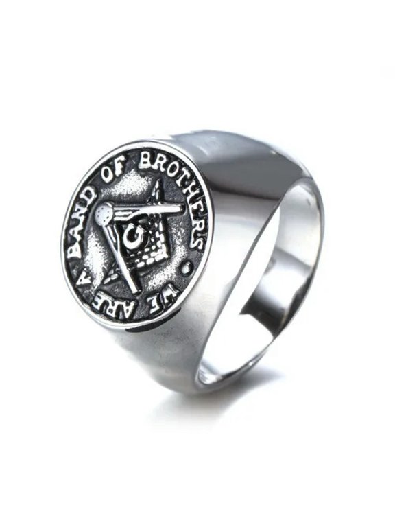 Men's Masonic Freemason Brother Ring Stainless Steel Band of Brother Biker Ring-9