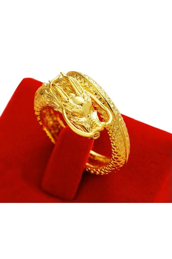 Men's Overlord dragon head relief 24K THAI BAHT YELLOW GOLD Plated RING