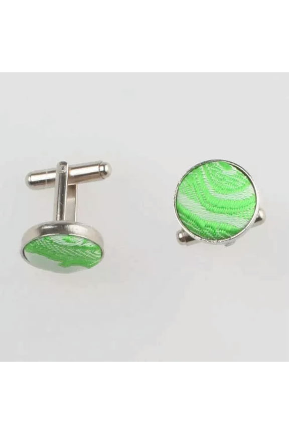 Men's Pair Paisley Wedding Party Brass Fabric Inlay Floral Paisley Cufflinks-Green