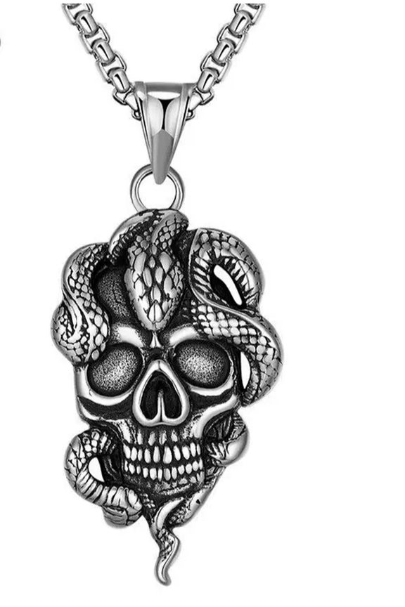 Men's Personalized Snake Wrapped around skull Necklace Pendant Jewelry Gift