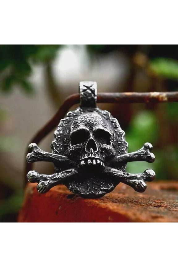 Men's Pirate Skull Crossbones Pendant Necklace Punk Rock Jewelry Stainless Steel