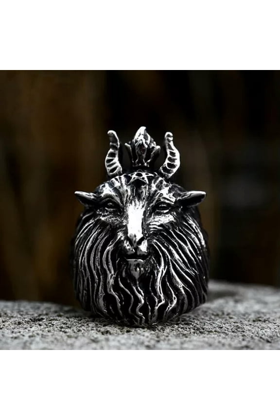 Men's Powerful Heavy Ring Stainless Steel Gothic Satan Star Ram Biker Punk Ring-8