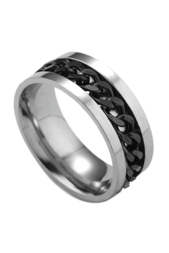 Men's Punk Black Cuban Link Ring Band Gothic Rock Biker Jewelry Stainless Steel-11