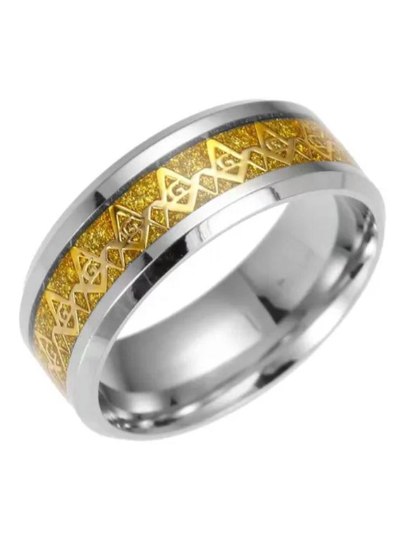 Men's Punk Freemason Masonic Band Ring Biker Jewelry Stainless Steel Size 8-14-Gold-9