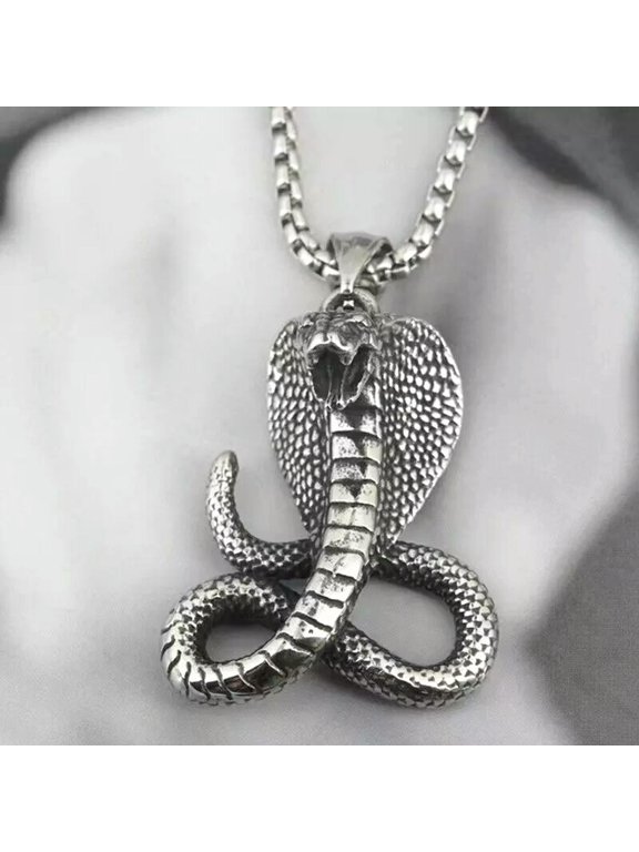 Men's Punk Retro Silver Serpent Snake Pendant Necklace Animal Jewelry Chain 24"