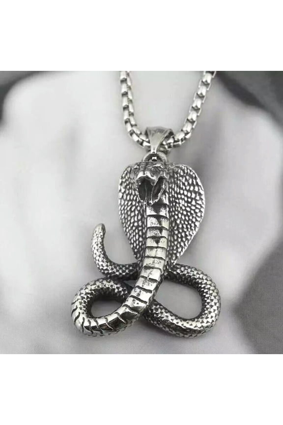 Men's Punk Retro Silver Serpent Snake Pendant Necklace Animal Jewelry Chain 24"