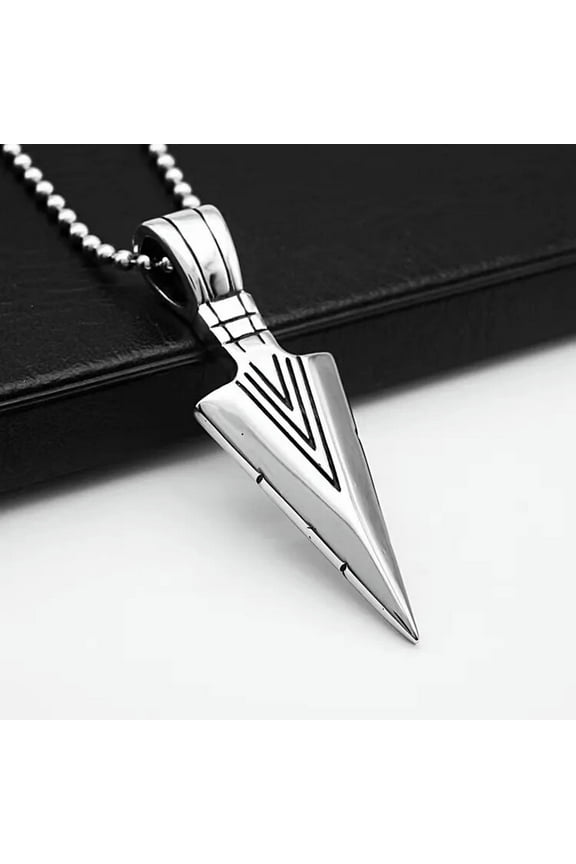 Men's Punk Silver Spear Arrowhead Pendant Necklace Biker Jewelry Chain 24" Gift