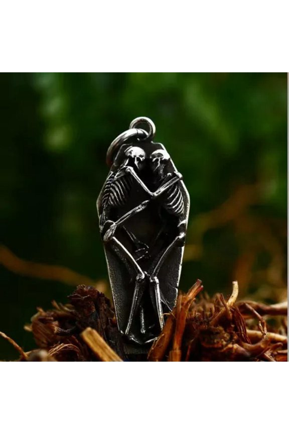 Men's Punk Snake Skull / Dragon / Fallen Angel Pendant Necklace Stainless Steel-Style 3: Skull Hug Coffin