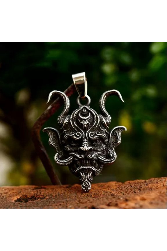 Men's Punk Snake Skull / Dragon / Fallen Angel Pendant Necklace Stainless Steel-Style 6: Hannya