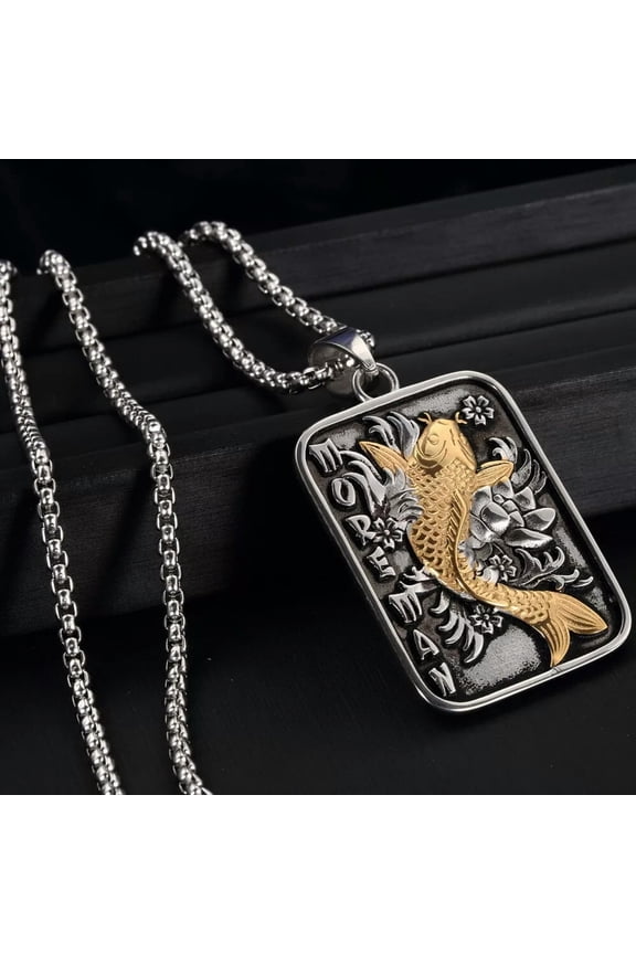 Men's Retro Stainless Steel Amulet Fish Pendant Necklace Jewelry