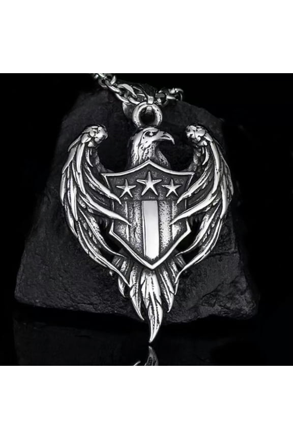 Men's Silver American Bald Eagle Pendant Necklace Punk Biker Jewelry Chain 24"