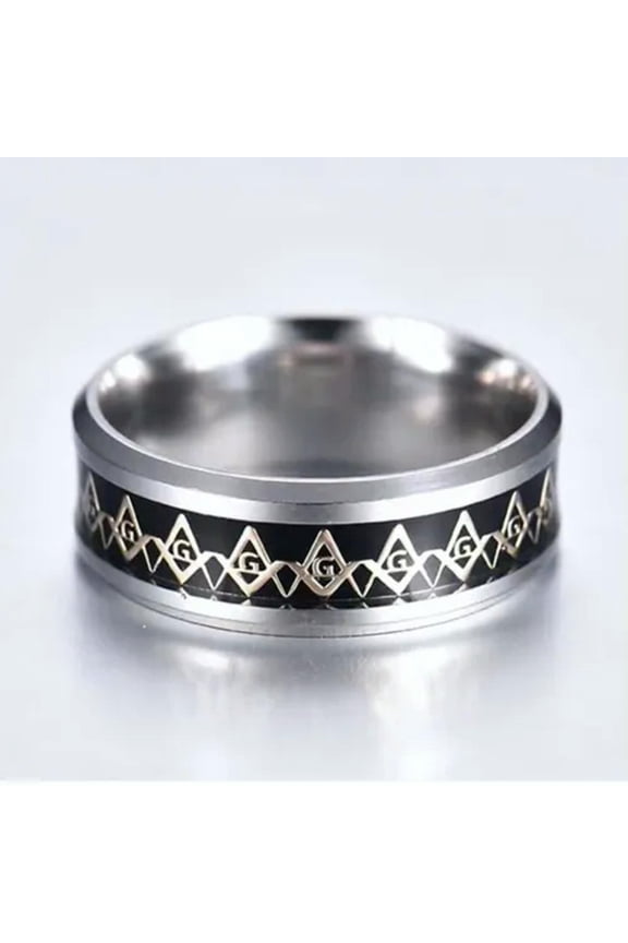 Men's Silver Black Freemason Masonic Band Ring Stainless Steel Jewelry Gift-13
