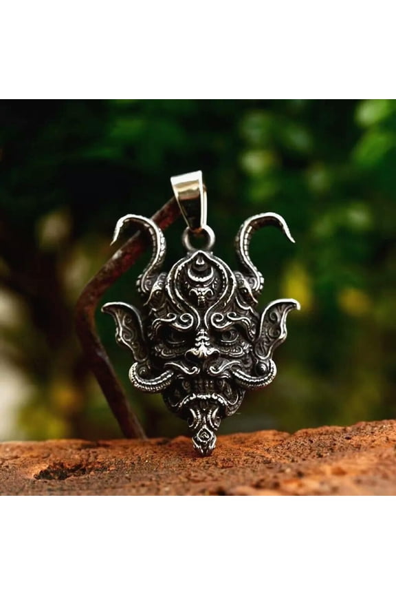Men's Silver Hannya Mask Pendant Necklace Stainless Steel Jewelry Chain 24" Gift