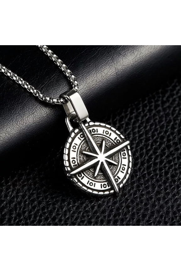 Men's Silver Nautical North Star Compass Pendant Protection Necklace Chain 24"