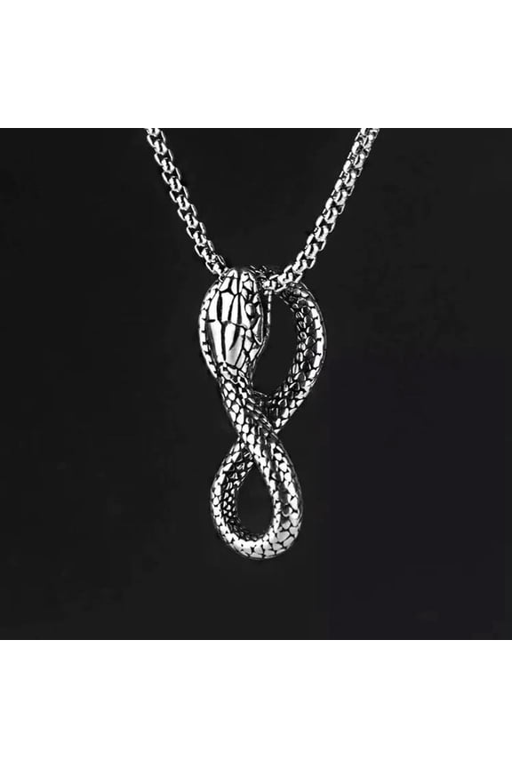 Men's Silver Punk Gothic Serpent Snake Pendant Necklace Animal Jewelry Chain 24"