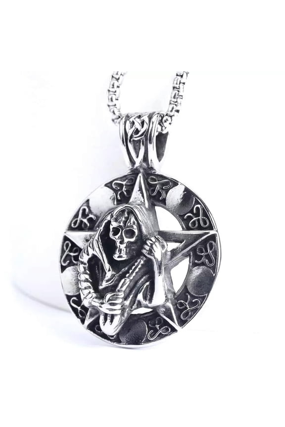 Men's Skull Grim Reaper Death Pendant Necklace Punk Retro Jewelry Chain 24" Gift