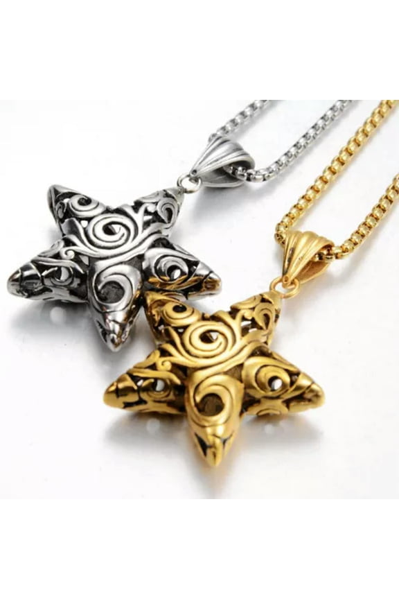 Men's Stainless Steel Amulet Pentagram Pendant Necklace Jewelry Wholesale-Silver