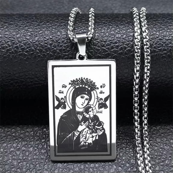 HOOUN Men's Stainless Steel Amulet Virgin Mary Pendant Necklace Jewelry Wholesale Gift-Silver