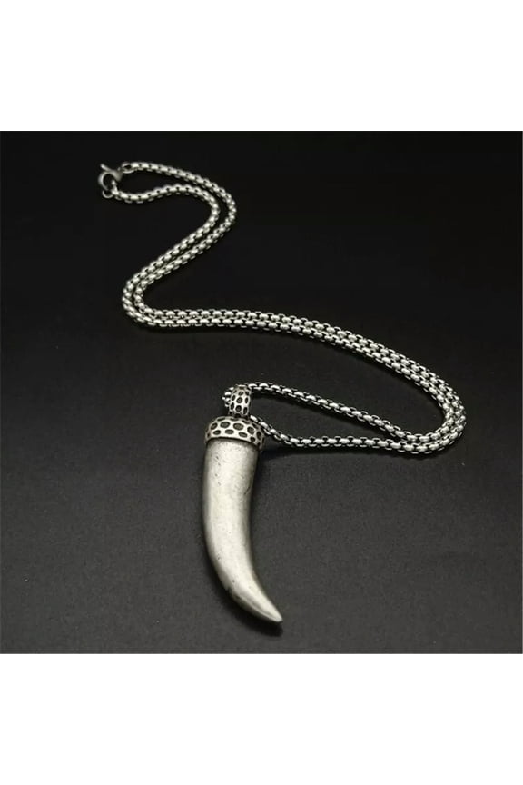 Men's Stainless-Steel Amulet Wolf Tooth Pendant Necklace Jewelry Wholesale Gift