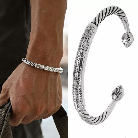 HOOUN Men's Stainless Steel Buddhist Scriptures Bracelet Lucky Chaim Jewelry Gift