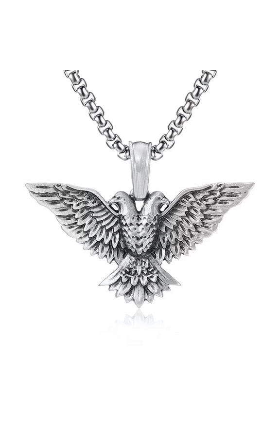 Men's Stainless-Steel Double Headed Eagle Amulet Pendant Necklace Lucky Jewelry