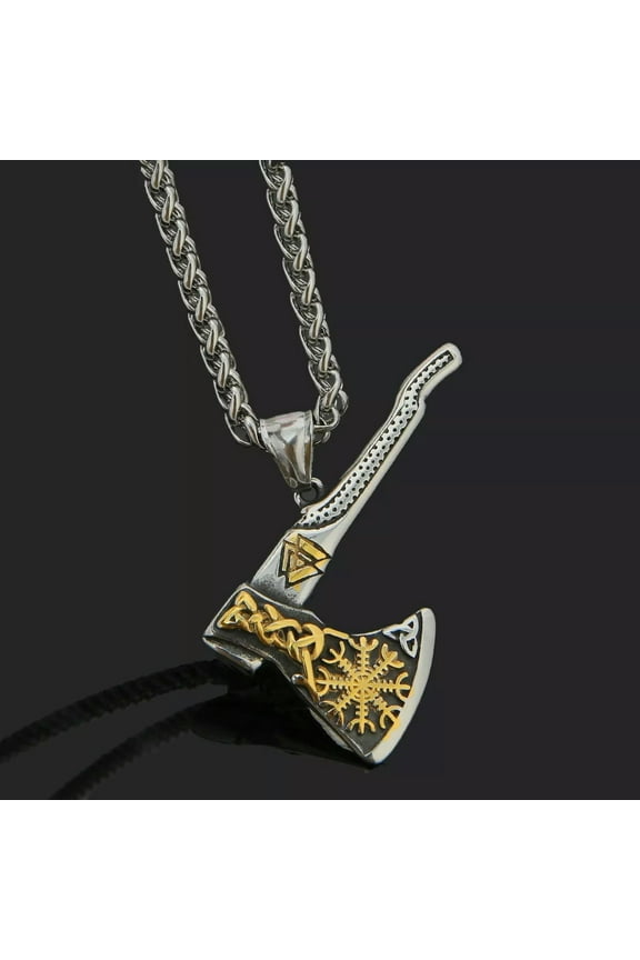 Men's Stainless Steel Nordic Norse Viking AXE Pendant Necklace Jewelry Gift