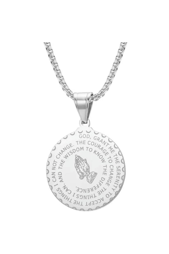 Men's Stainless Steel Serenity Prayer & Lord's Prayer Medallion Pendant Neck-steel