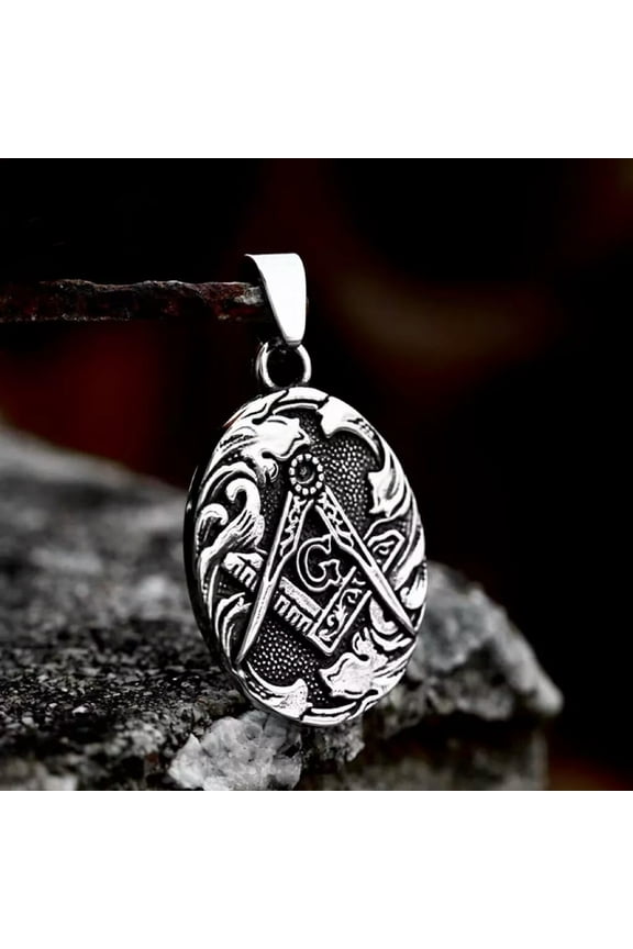 Men's Stainless Steel Silver Freemason Masonic Symbol Pendant Necklace Chain 24"