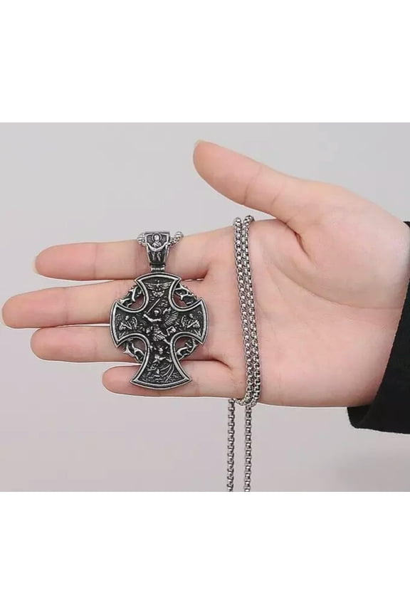 Men's Stainless Steel Viking Cross Necklace Pendant Jewelry Fashion Chain