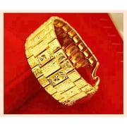 HOOUN Mens Sunflower 30mm24K Gold GP Bracelet77g/7.8"