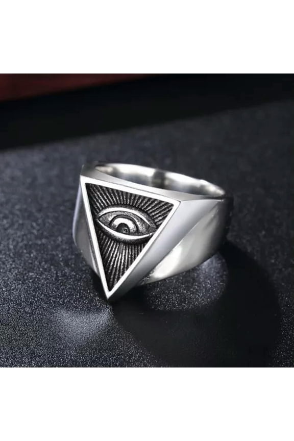 Men's Triangle Pyramid Masonic Ring Stainless Steel Biker All Seeing Eye Ring-11