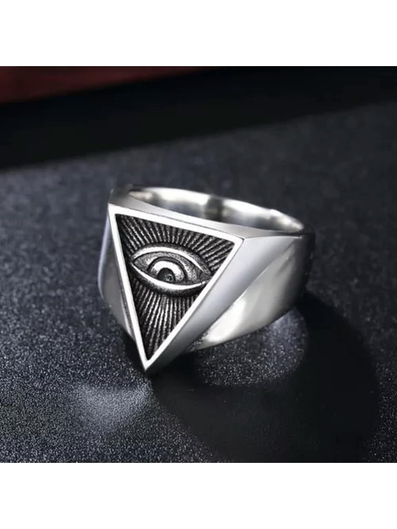 Men's Triangle Pyramid Masonic Ring Stainless Steel Biker All Seeing Eye Ring-13