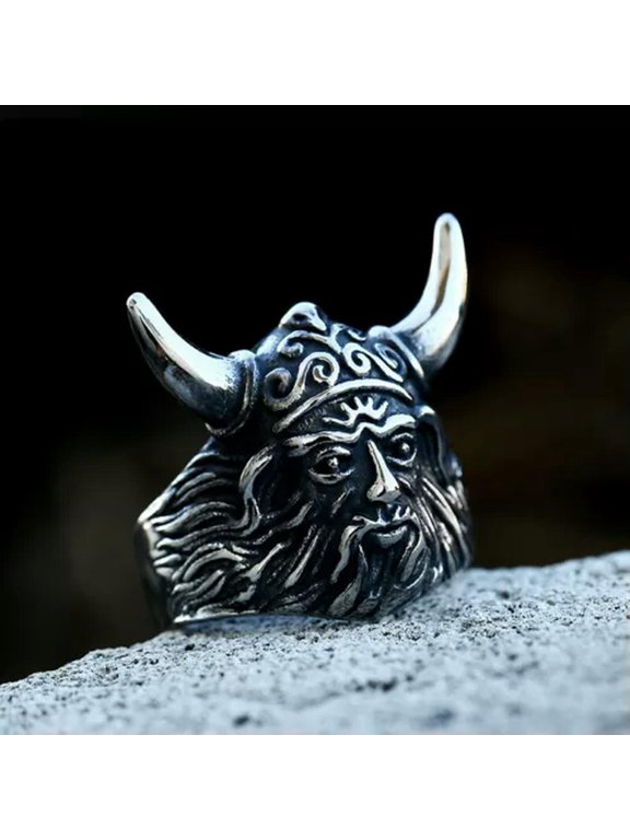 Men's Viking Warrior Hunter Gladiator Pirate Ring Stainless Steel Biker Axe Ring-8-G
