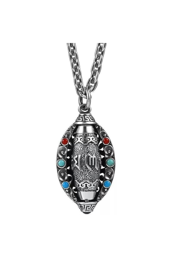 Men's Vintage Tibet Tibetan Amulet Prayer Wheel Pendant Necklace Jewelry