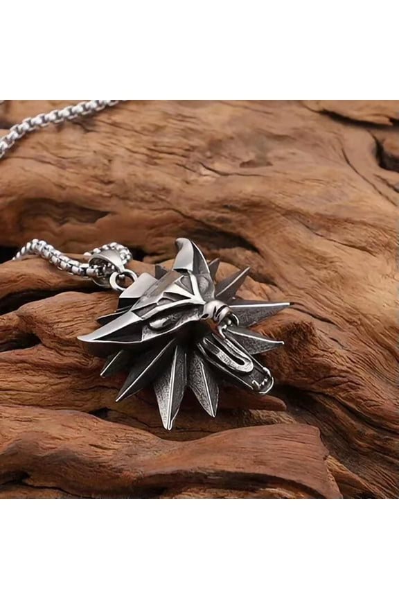 Men's Witcher Wolf Head Pendant Necklace Punk Rock Biker Jewelry Chain 24" Gift