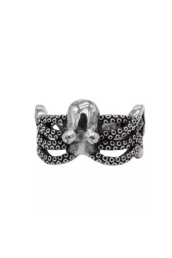 Men's Women's Gothic Octopus Alien Ring Stainless Steel Vintage Biker Punk Ring-7