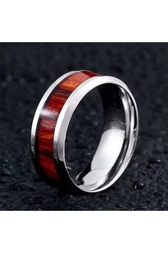 Men's Women's Wood Inlay Wedding Ring Titanium Fashion Classic Wedding Band Ring-12