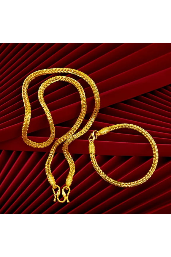 Men's snake bone 24K Thai Baht Yellow Gold Plated Necklace Set