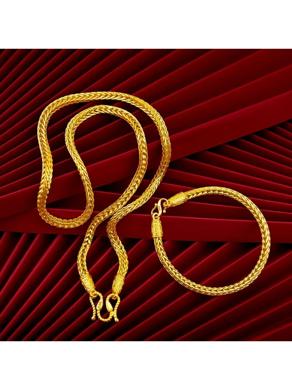 Men's snake bone 24K Thai Baht Yellow Gold Plated Necklace Set