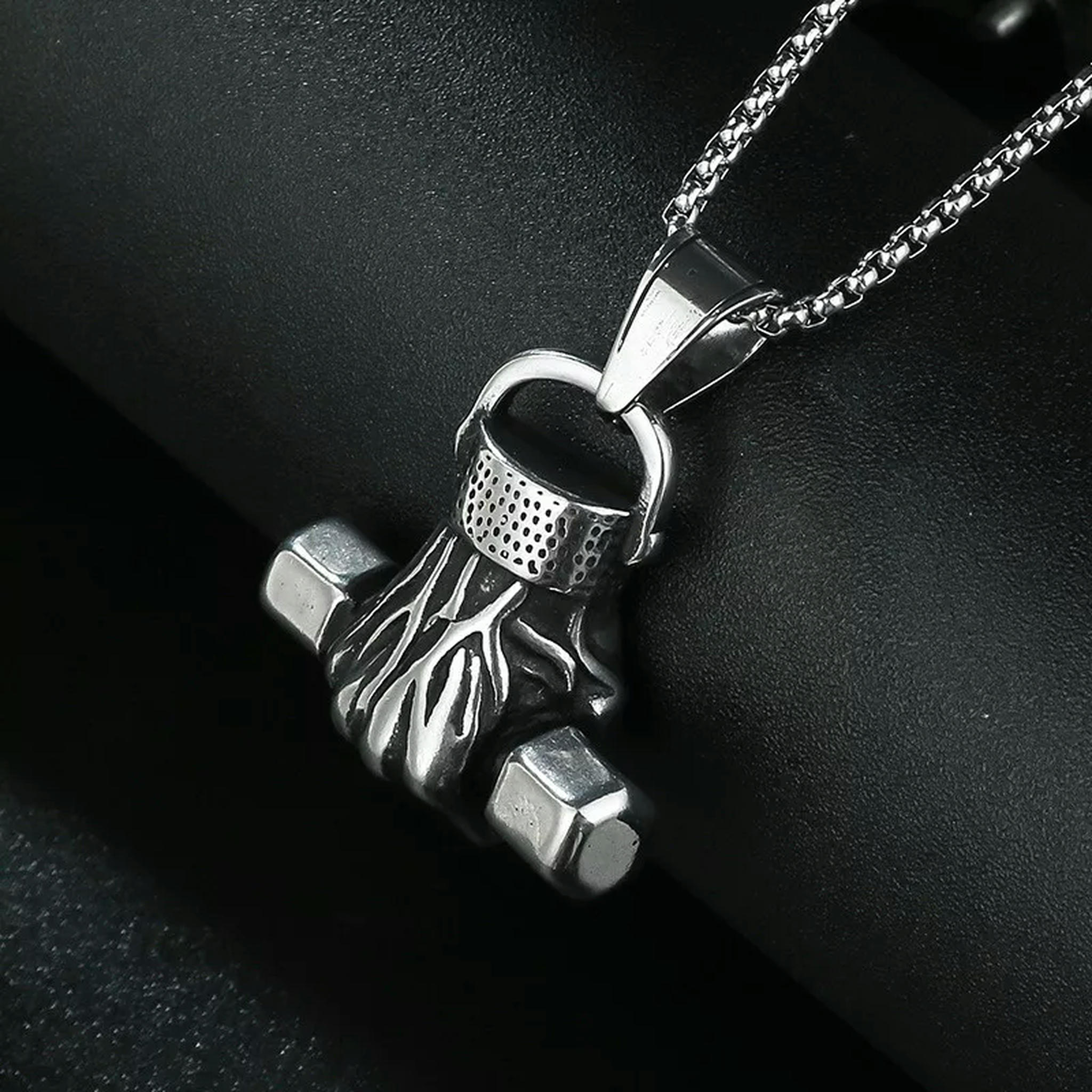 HOOUN Mens 3D Silver Gym Barbell Dumbbell Bodybuilding Pendant Necklace ...