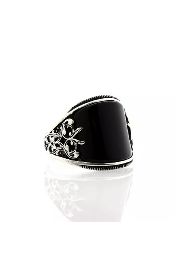 Mens 925 Silver black Obsidian Ring Party Punk Jewelry Onyx stone Band Size 6-12-01# Black-8