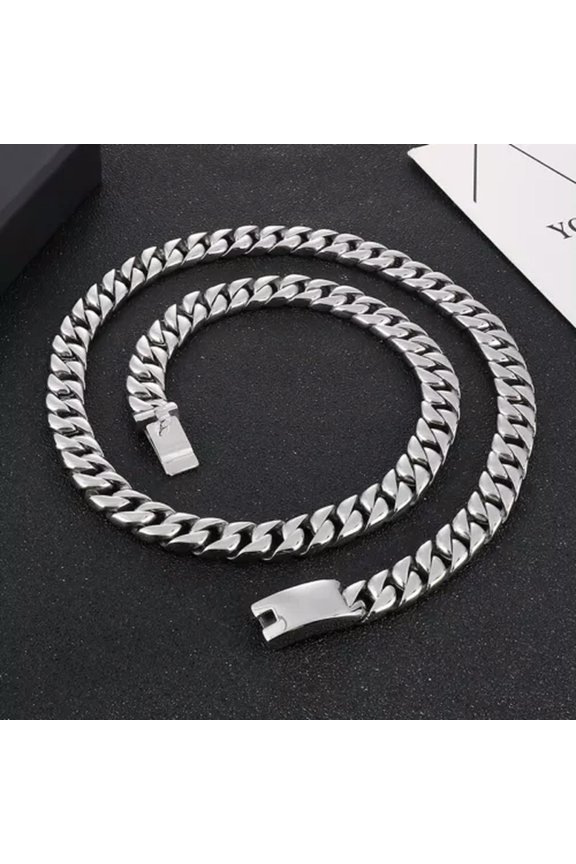 Mens Casting Cuban Chain Link Necklace Polished Heavy Stainless Steel 12mm Gifts-24 inches For Necklace
